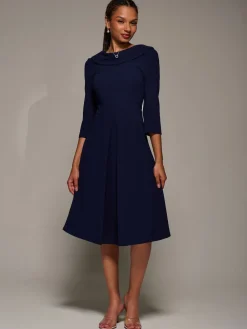 Jolie Moi Roll Neck Fit & Flare Midi Dress Blue Sale