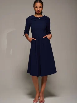 Jolie Moi Roll Neck Fit & Flare Midi Dress Blue Sale