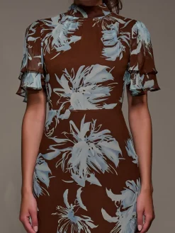 Jolie Moi Brown High Neck Angel Sleeve Chiffon Maxi Dress Sale