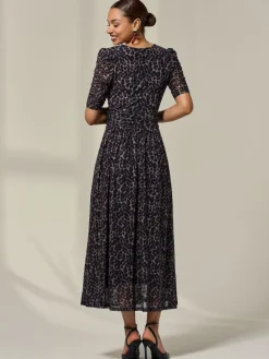 Jolie Moi Brown Ruched Sleeve Mesh Dress Clearance