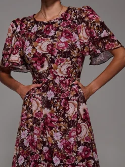 Jolie Moi Frill Detail Chiffon Midaxi Dress Burgundy Outlet