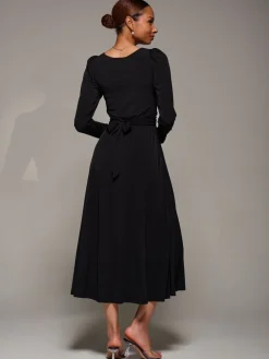 Jolie Moi Puff Long Sleeve Jersey Maxi Dress Charcoal Black Sale