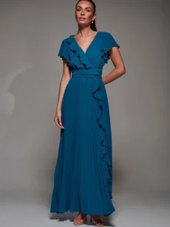 Jolie Moi Pleated Frill Detail Chiffon Maxi Dress Green Sale