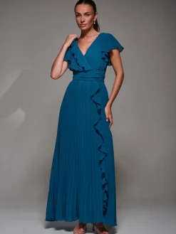 Jolie Moi Pleated Frill Detail Chiffon Maxi Dress Green Sale