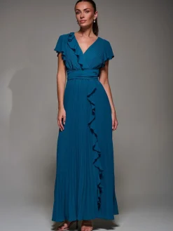 Jolie Moi Pleated Frill Detail Chiffon Maxi Dress Green Sale