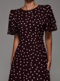 Jolie Moi Frill Detail Chiffon Midaxi Dress Maroon Red New