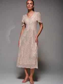 Jolie Moi Nude Sequin Angel Sleeve Fit & Flare Midaxi Dress Online