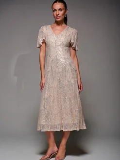 Jolie Moi Nude Sequin Angel Sleeve Fit & Flare Midaxi Dress Online