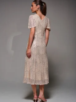 Jolie Moi Nude Sequin Angel Sleeve Fit & Flare Midaxi Dress Online