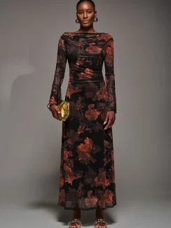 Jolie Moi Long Sleeve Slash Neck Maxi Dress Orange Best