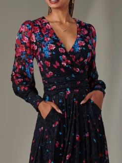 Jolie Moi Dalia Symmetrical Print Lace Maxi Dress Pink Hot