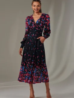 Jolie Moi Dalia Symmetrical Print Lace Maxi Dress Pink Hot