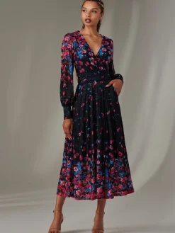 Jolie Moi Dalia Symmetrical Print Lace Maxi Dress Pink Hot