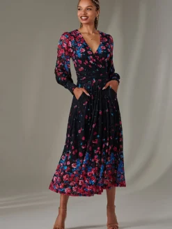 Jolie Moi Dalia Symmetrical Print Lace Maxi Dress Pink Hot