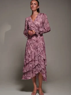 Jolie Moi Long Sleeve Frill Detail Mesh Maxi Dress Pink Hot