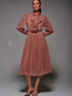 Jolie Moi Pink Textured Chiffon Ruffle Shirt Dress Clearance