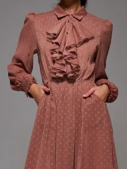 Jolie Moi Pink Textured Chiffon Ruffle Shirt Dress Clearance