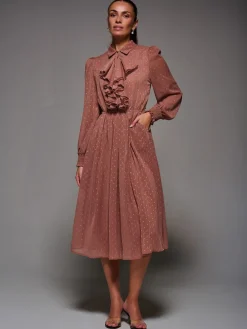 Jolie Moi Pink Textured Chiffon Ruffle Shirt Dress Clearance