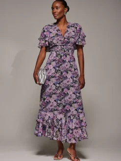 Jolie Moi Purple Chiffon Layered Sleeve Ruffle Dress Outlet