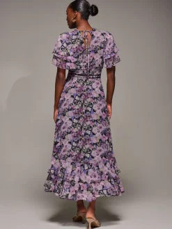 Jolie Moi Purple Chiffon Layered Sleeve Ruffle Dress Outlet