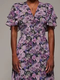 Jolie Moi Purple Chiffon Layered Sleeve Ruffle Dress Outlet