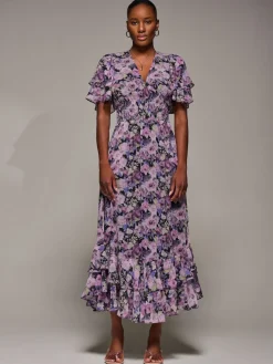 Jolie Moi Purple Chiffon Layered Sleeve Ruffle Dress Outlet