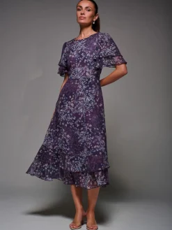 Jolie Moi Frill Detail Chiffon Midaxi Dress Purple