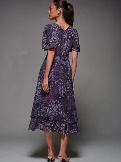 Jolie Moi Frill Detail Chiffon Midaxi Dress Purple