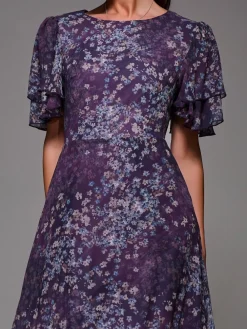 Jolie Moi Frill Detail Chiffon Midaxi Dress Purple