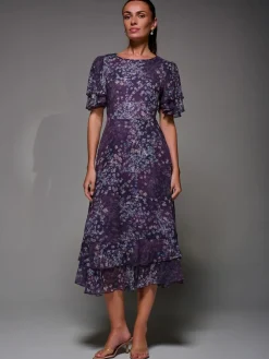 Jolie Moi Frill Detail Chiffon Midaxi Dress Purple