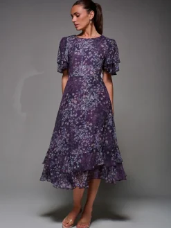 Jolie Moi Frill Detail Chiffon Midaxi Dress Purple