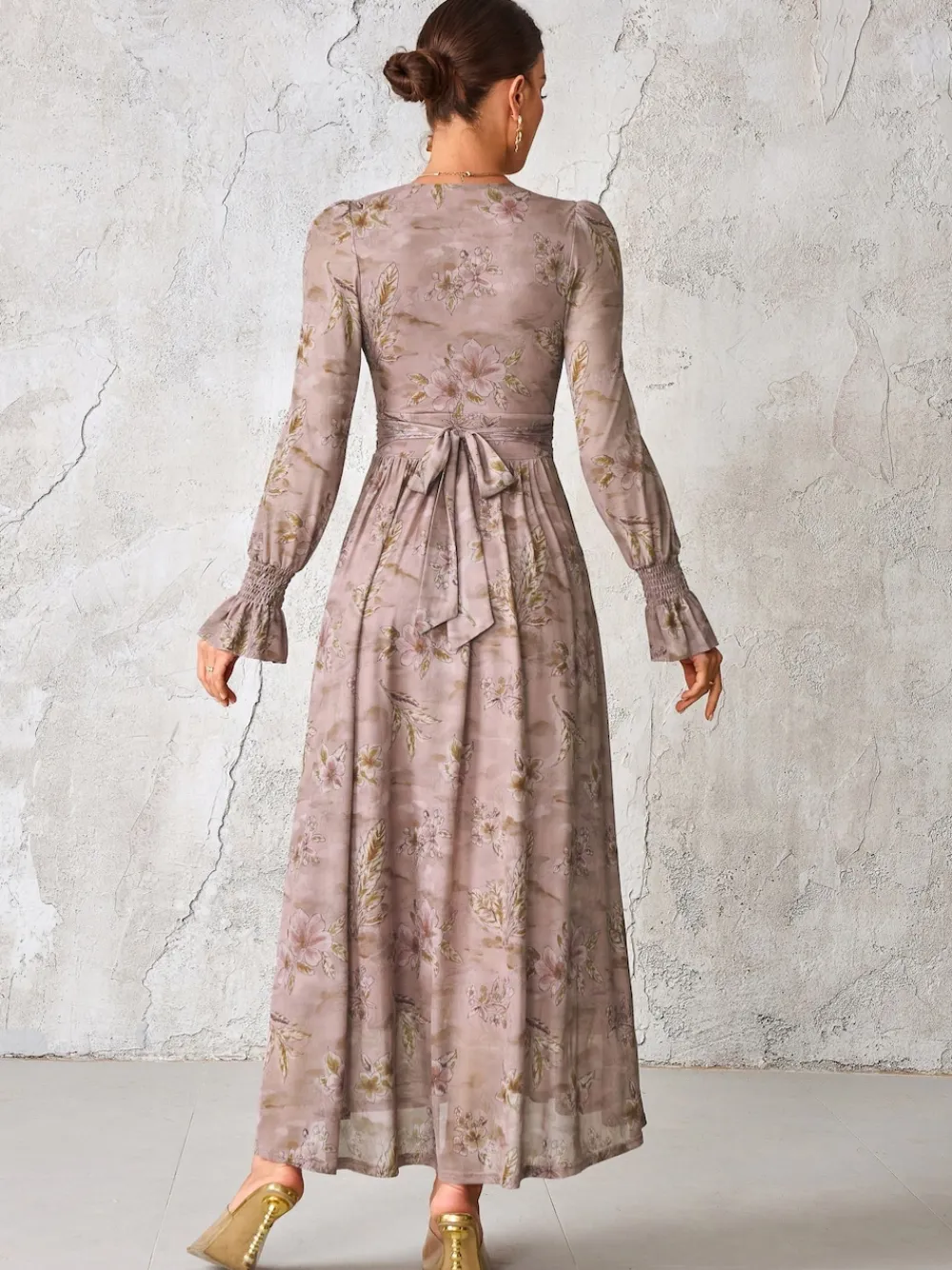 Jolie Moi Long Sleeve Mesh Maxi Dress Purple