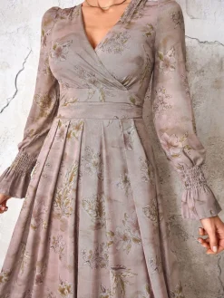 Jolie Moi Long Sleeve Mesh Maxi Dress Purple