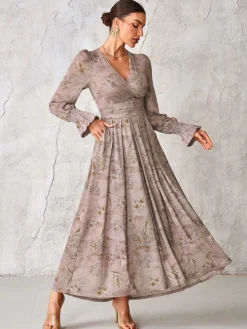 Jolie Moi Long Sleeve Mesh Maxi Dress Purple