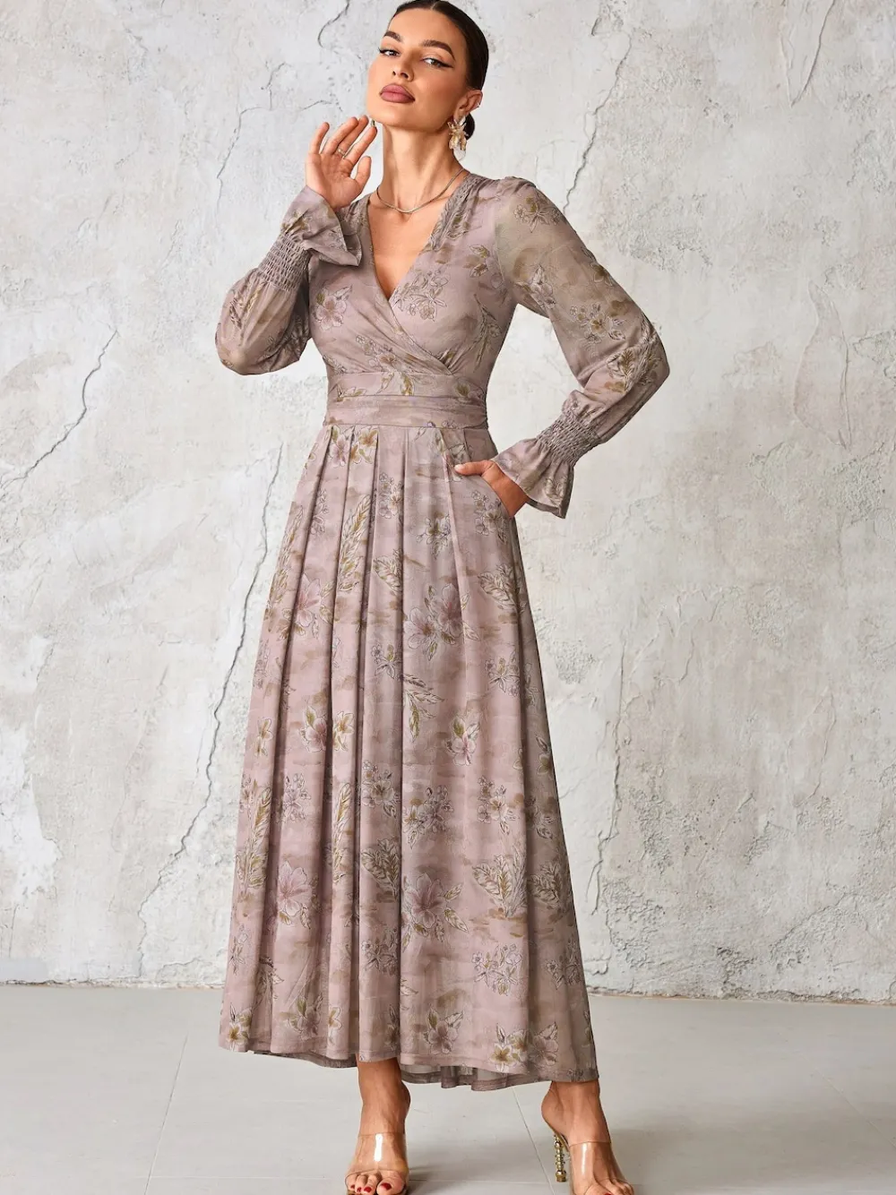 Jolie Moi Long Sleeve Mesh Maxi Dress Purple