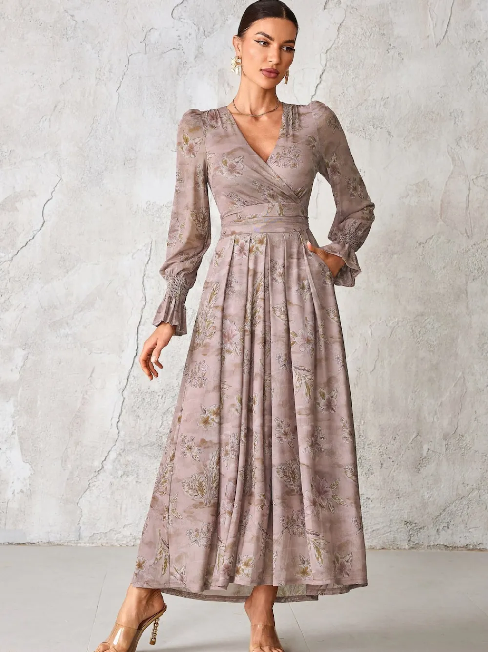 Jolie Moi Long Sleeve Mesh Maxi Dress Purple