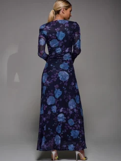 Jolie Moi Long Sleeve Slash Neck Maxi Dress Purple Hot