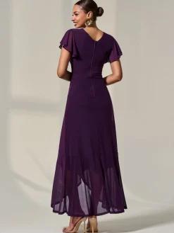 Jolie Moi Purple Plain Wrap Mesh Maxi Dress Discount