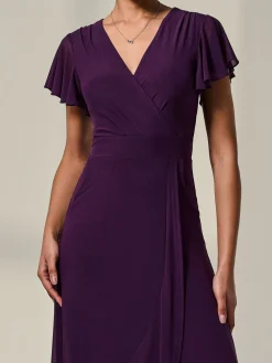 Jolie Moi Purple Plain Wrap Mesh Maxi Dress Discount