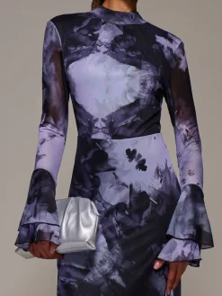 Jolie Moi Ruffle Long Sleeve Mesh Maxi Dress Purple Sale