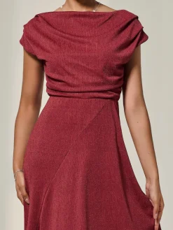 Jolie Moi Asymmmetric Draped Midi Dress Red