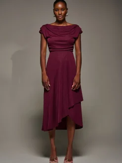 Jolie Moi Draped Jersey Cowl Neck Midi Dress Red Discount