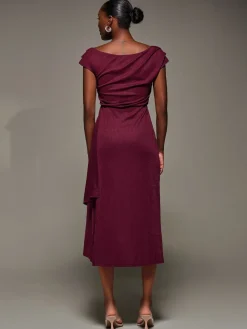 Jolie Moi Draped Jersey Cowl Neck Midi Dress Red Discount