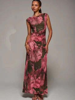 Jolie Moi Multiway Neckline Mesh Maxi Dress Red Sale