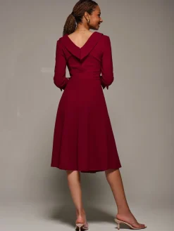 Jolie Moi Roll Neck Fit & Flare Midi Dress Red Clearance