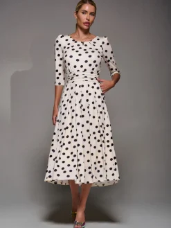 Jolie Moi Three Quarter Sleeve Jersey Midi Dress White / Brown