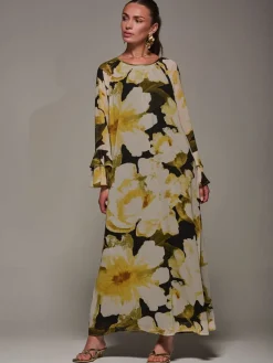 Jolie Moi Chiffon Long Sleeve Shift Maxi Dress Yellow Discount