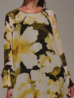 Jolie Moi Chiffon Long Sleeve Shift Maxi Dress Yellow Discount