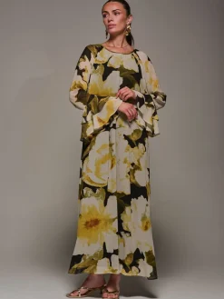 Jolie Moi Chiffon Long Sleeve Shift Maxi Dress Yellow Discount