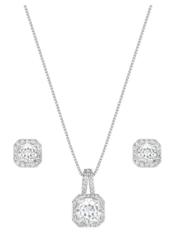 Jon Richard Silver Tone Clear Crystal Square Drop Matching Set in a Gift Box